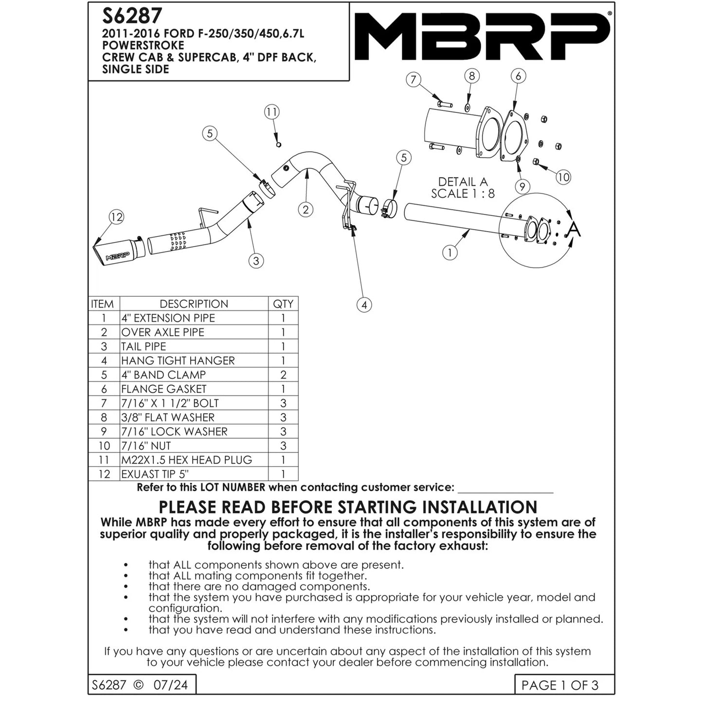 MBRP 2015 Ford F250/350/450 6.7L 4in Single Side Exit Aluminized Exhaust Includes 5in Tip