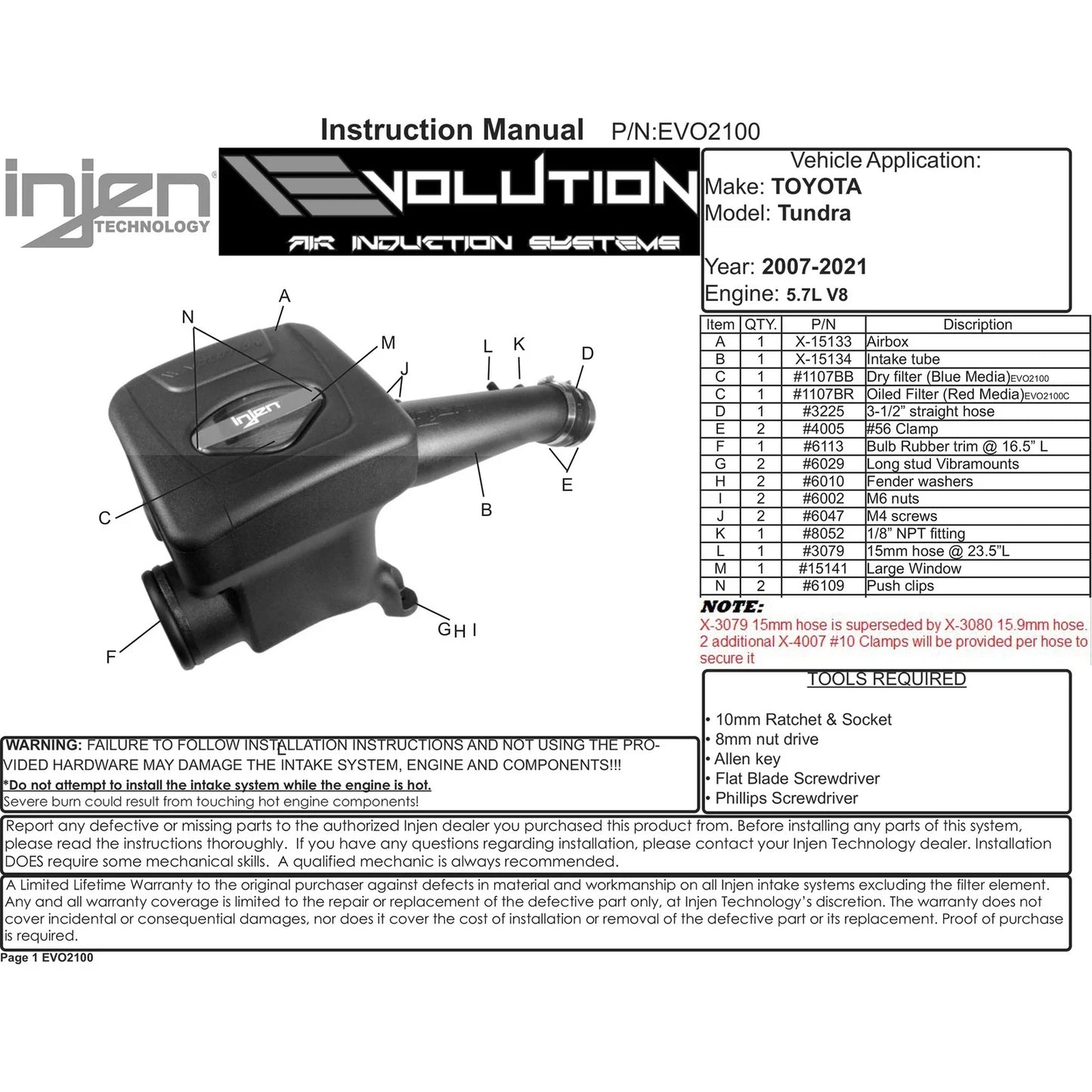 Injen 07-20 Toyota Tundra 5.7L Evolution Intake (Oiled)