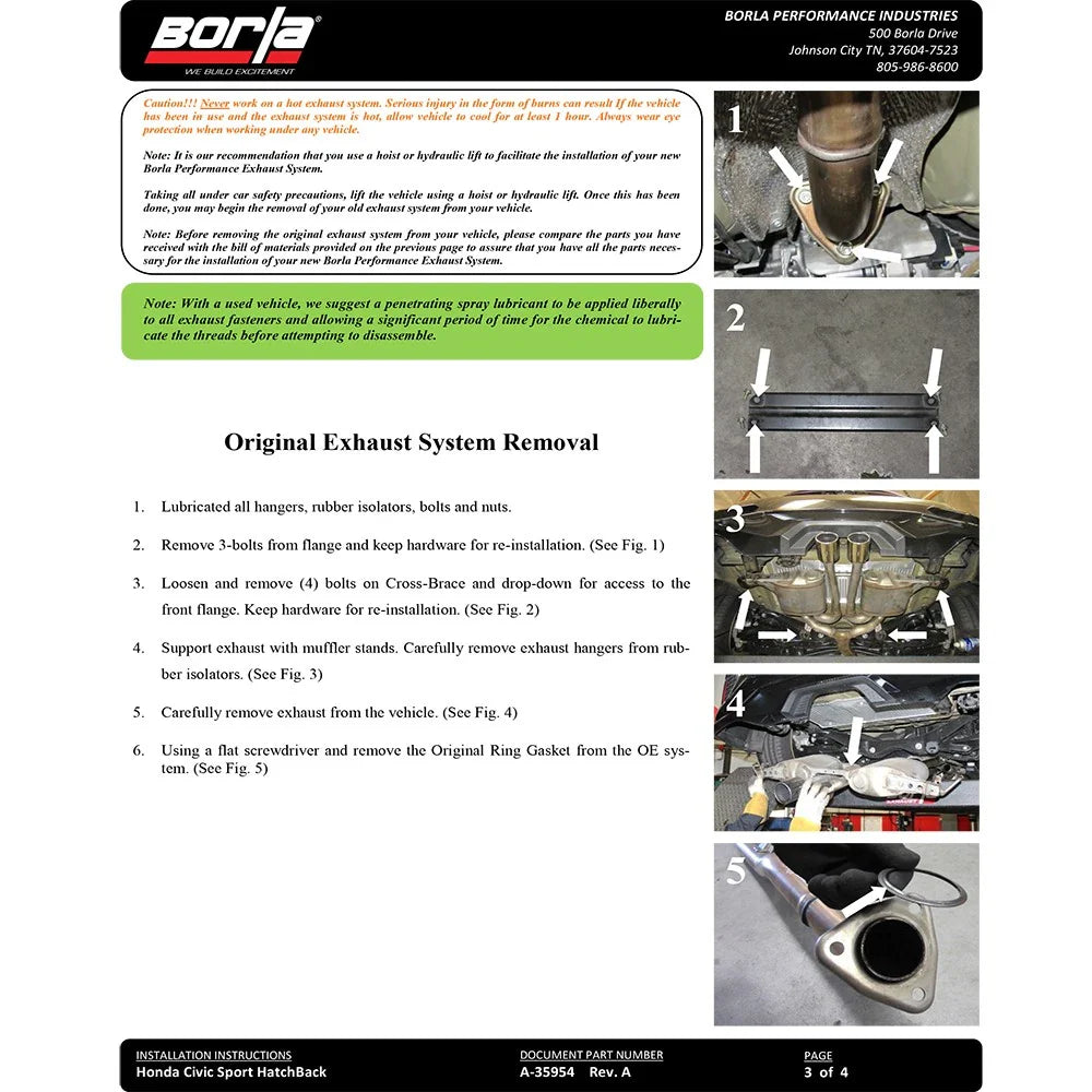 Borla 16-17 Honda Civic Sport 1.5L AT/MT Hatchback S-Type Catback Exhaust