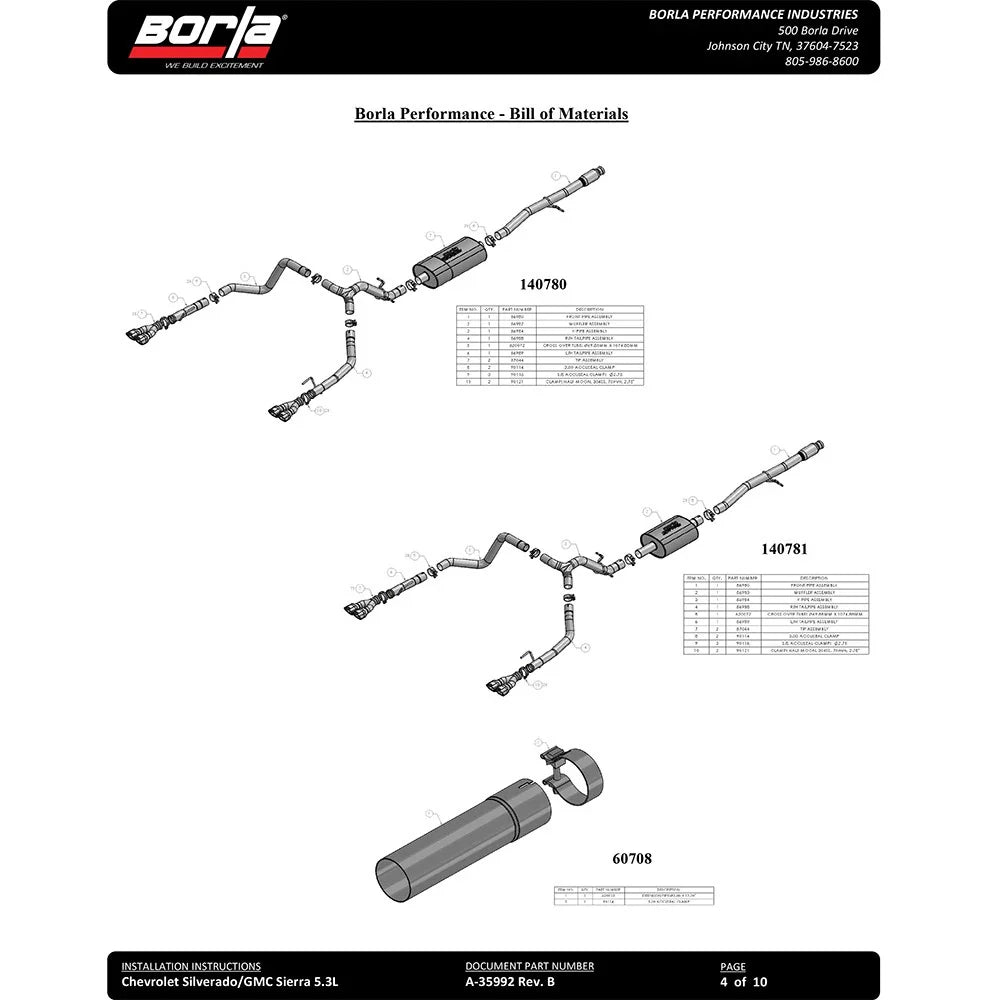Borla 2019 Chevy Silverado 1500 5.3L V8 CC SB 147.4in WB Touring Cat-Back (Use Fact Fascia Tips)