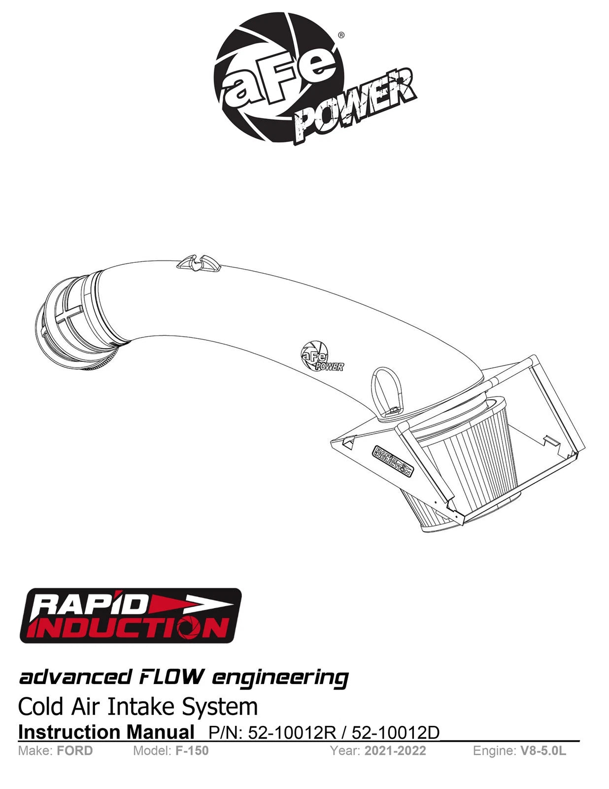 aFe Rapid Induction Cold Air Intake System w/Pro 5R Filter 2021+ Ford F-150 V8-5.0L