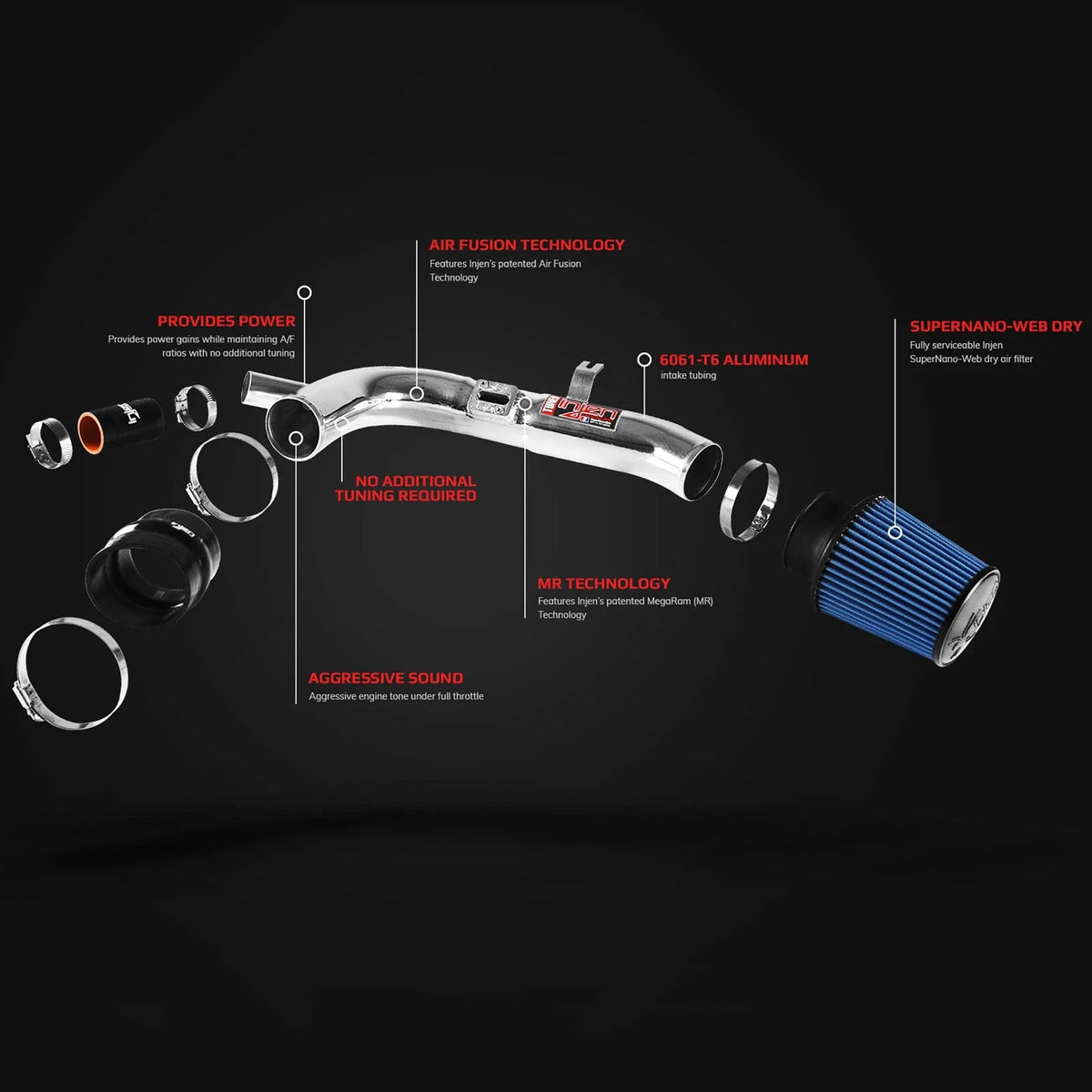 Injen 12 Kia Soul 1.6L 4cyl Polished Cold Air Intake w/ MR Tech & Super Nano-Web Filter