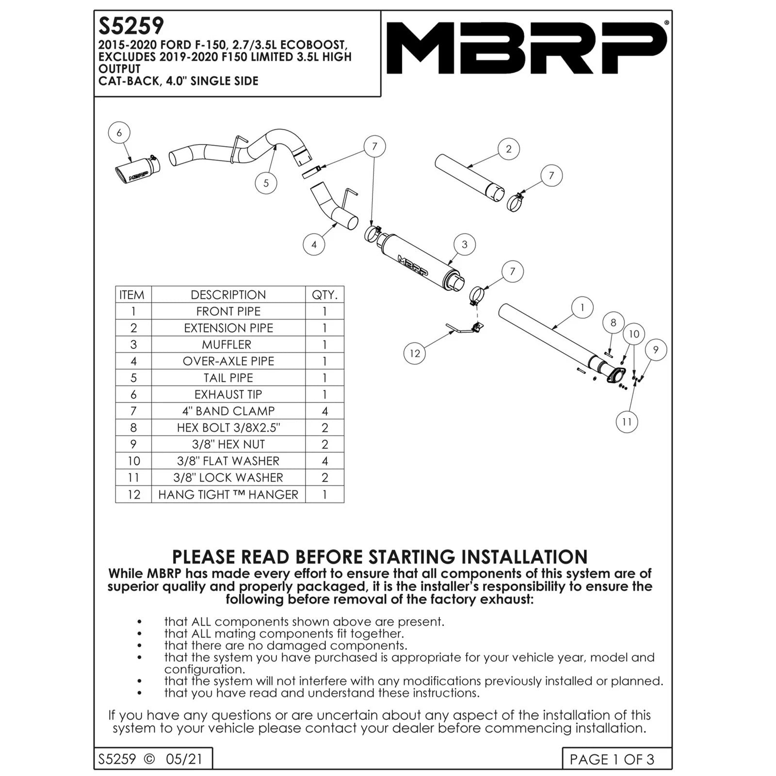 MBRP 2015 Ford F-150 2.7L / 3.5L EcoBoost 4in Cat Back Single Side T409 Exhaust System