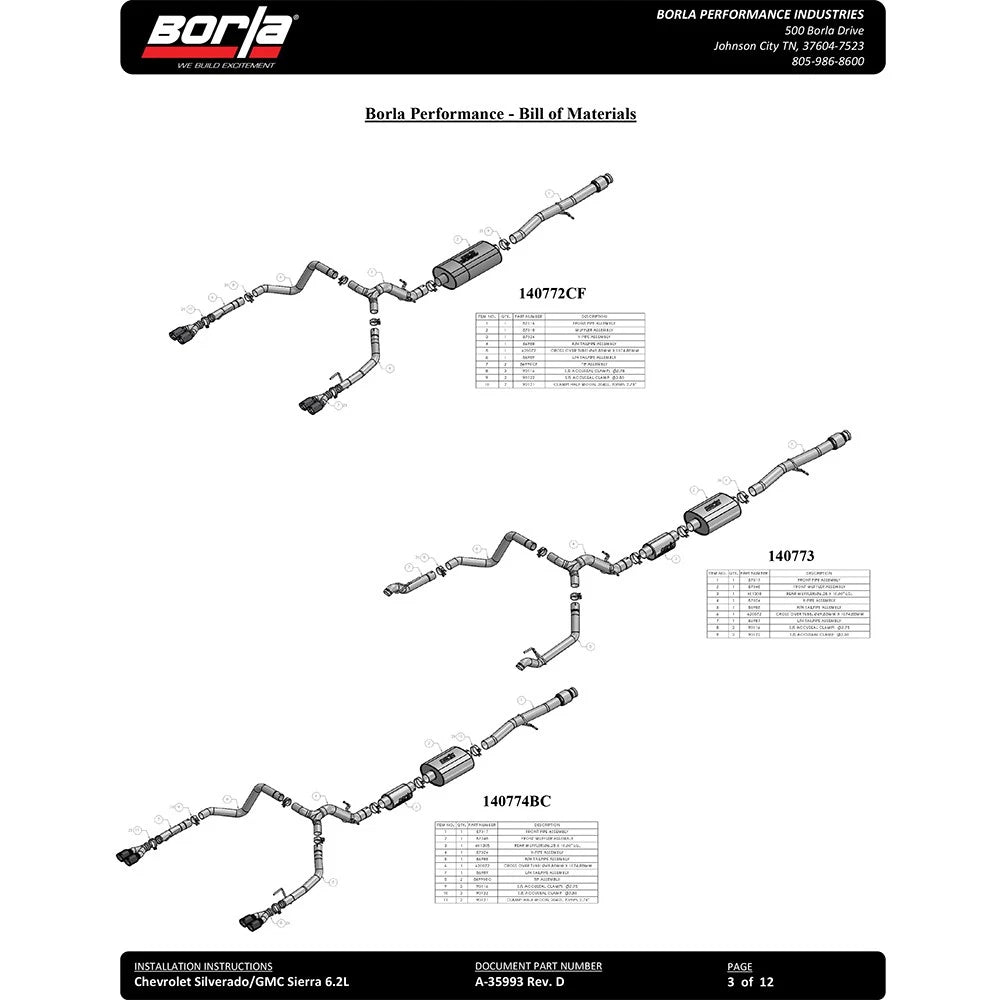 Borla 19 Chevrolet Silverado/GMC Sierra 1500 6.2L SS Touring Catback Exhaust
