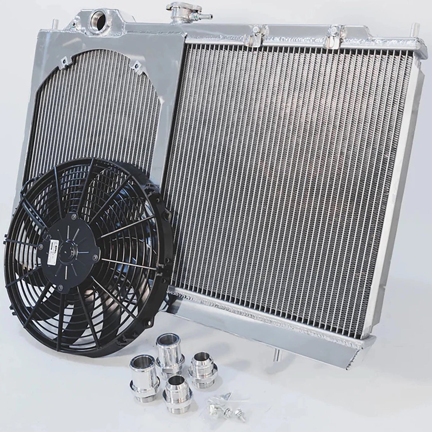 CSF 96-07 Mitsubishi Evo 4/5/6/7/8/9 Full-Slim Radiator w/12in Fan & Shroud/-16AN & Slip On Fitting