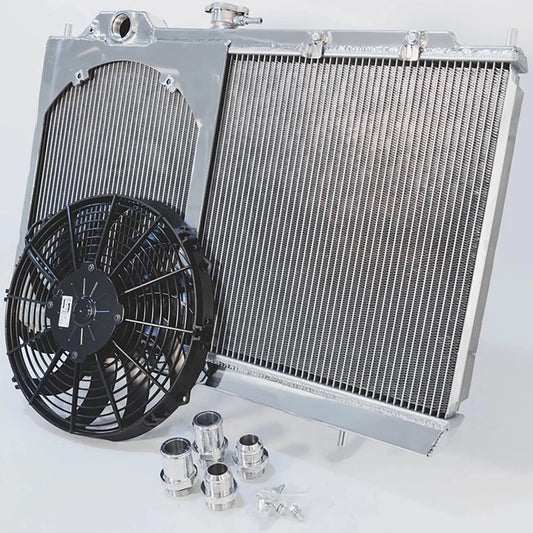 CSF 96-07 Mitsubishi Evo 4/5/6/7/8/9 Full-Slim Radiator w/12in Fan & Shroud/-16AN & Slip On Fitting