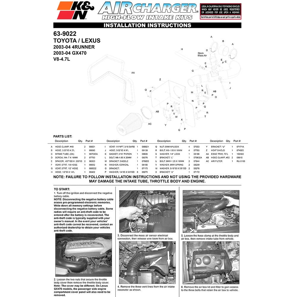 K&N 03-04 Toyota 4Runner V8-4.7L AirCharger Performance Intake