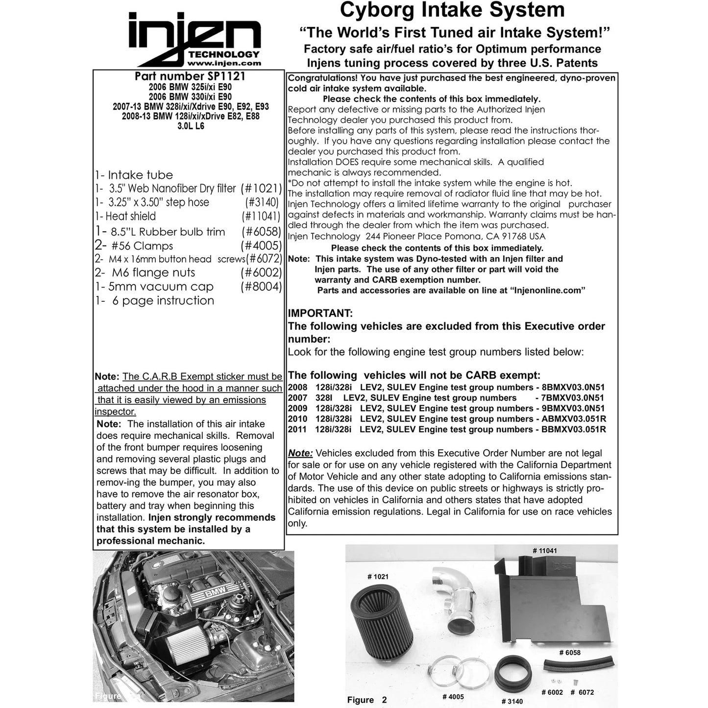 Injen 08-09 128i E82 / 07-09 328i E92 / 2006 330i E92 3.0L 6 Cyl. (Includes Heat Shield) Black Short