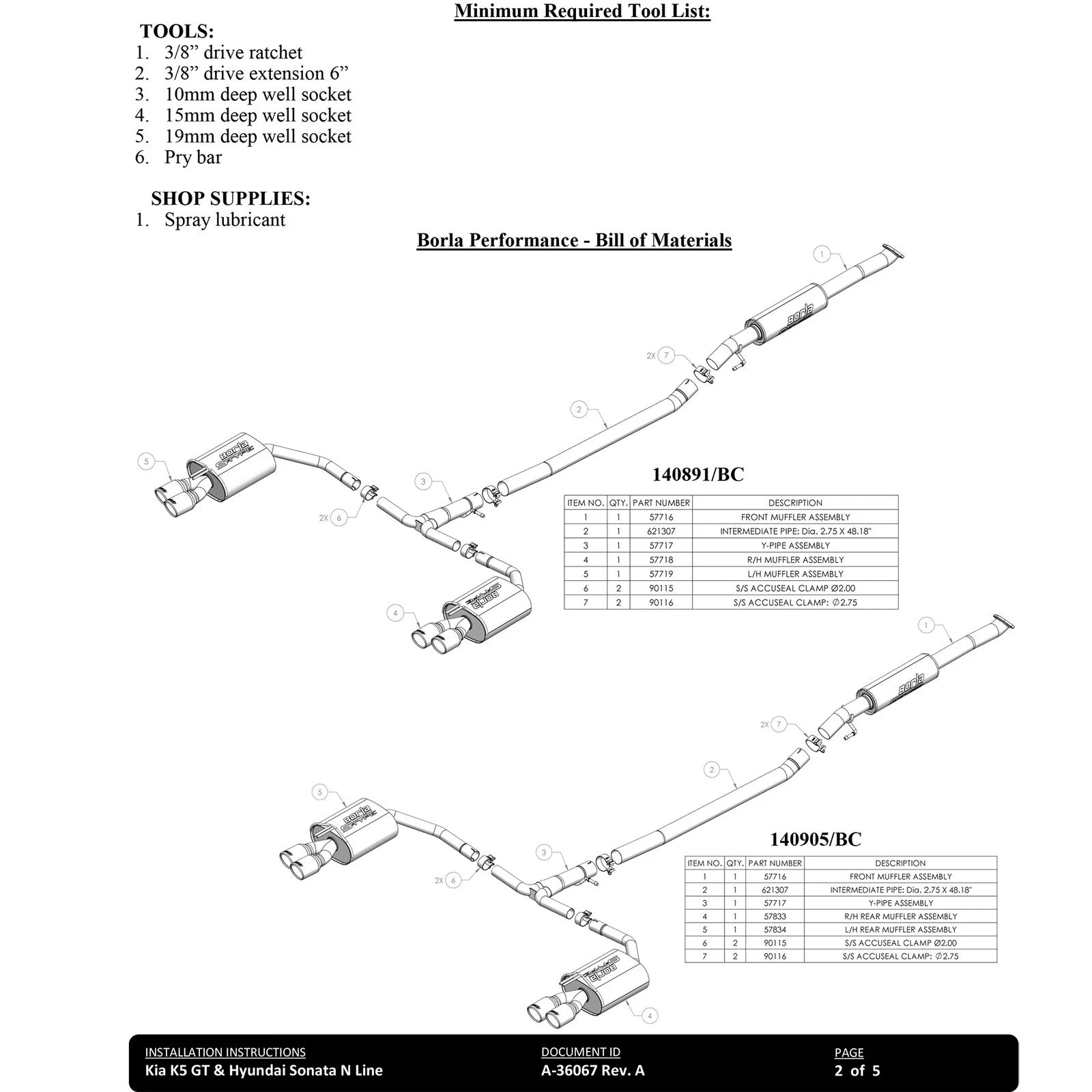 Borla 21-23 Kia K5 GT 2.5L i4 AT FWD 4DR 2.00in 2.75in S-Type Exhaust