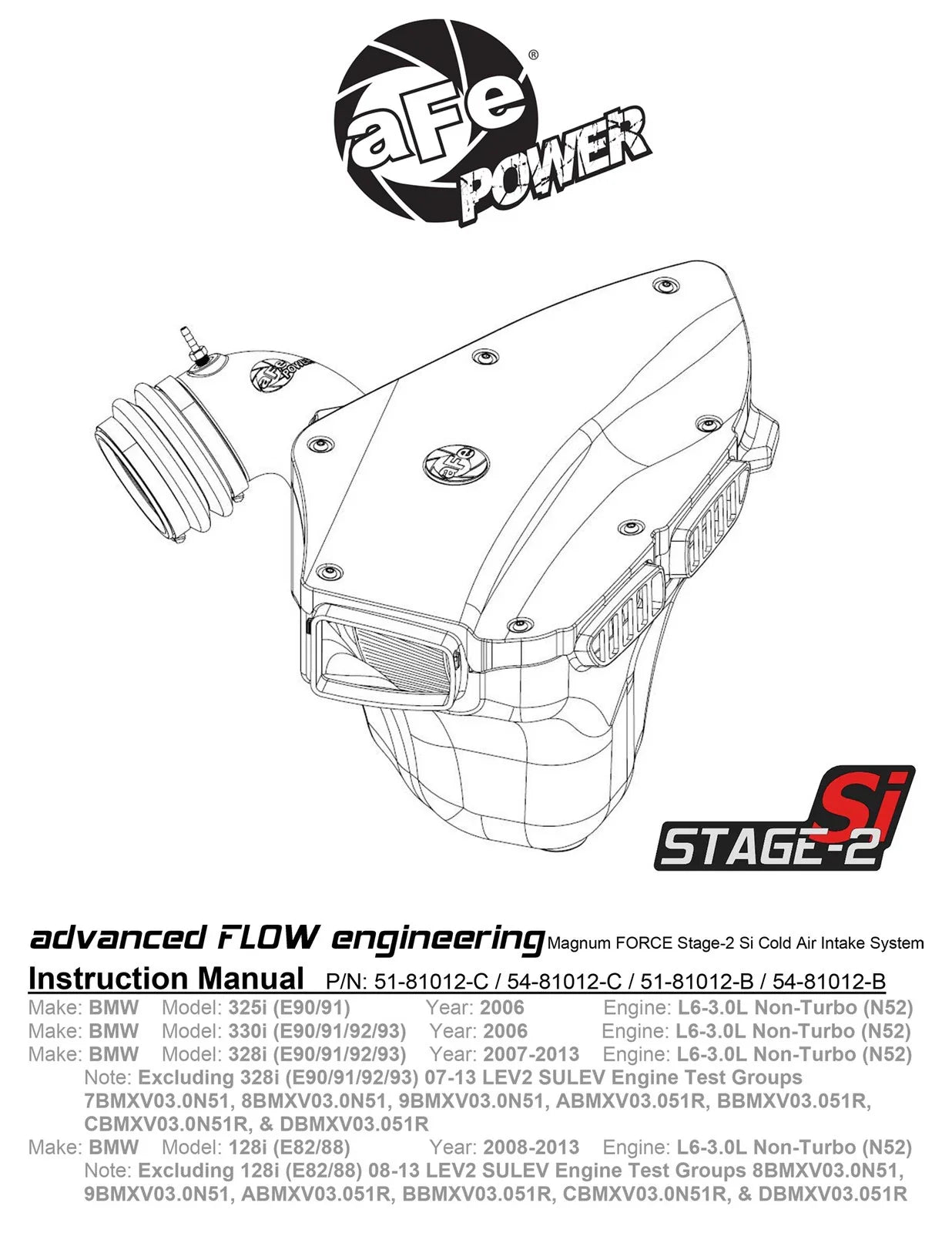 aFe MagnumFORCE Intakes Stage-2 PDS AIS PDS BMW 3-Series (E9X) 06-12 L6-3.0L (Blk)