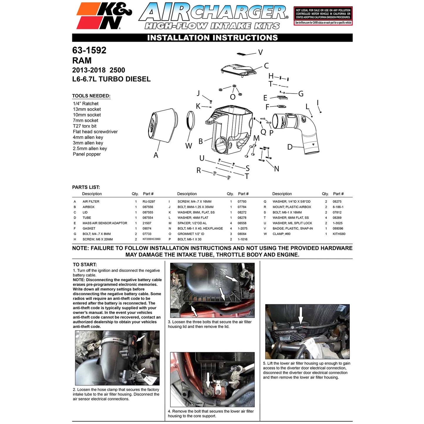 K&N 13-18 Ram 2500/3500 63 Series Air Intake