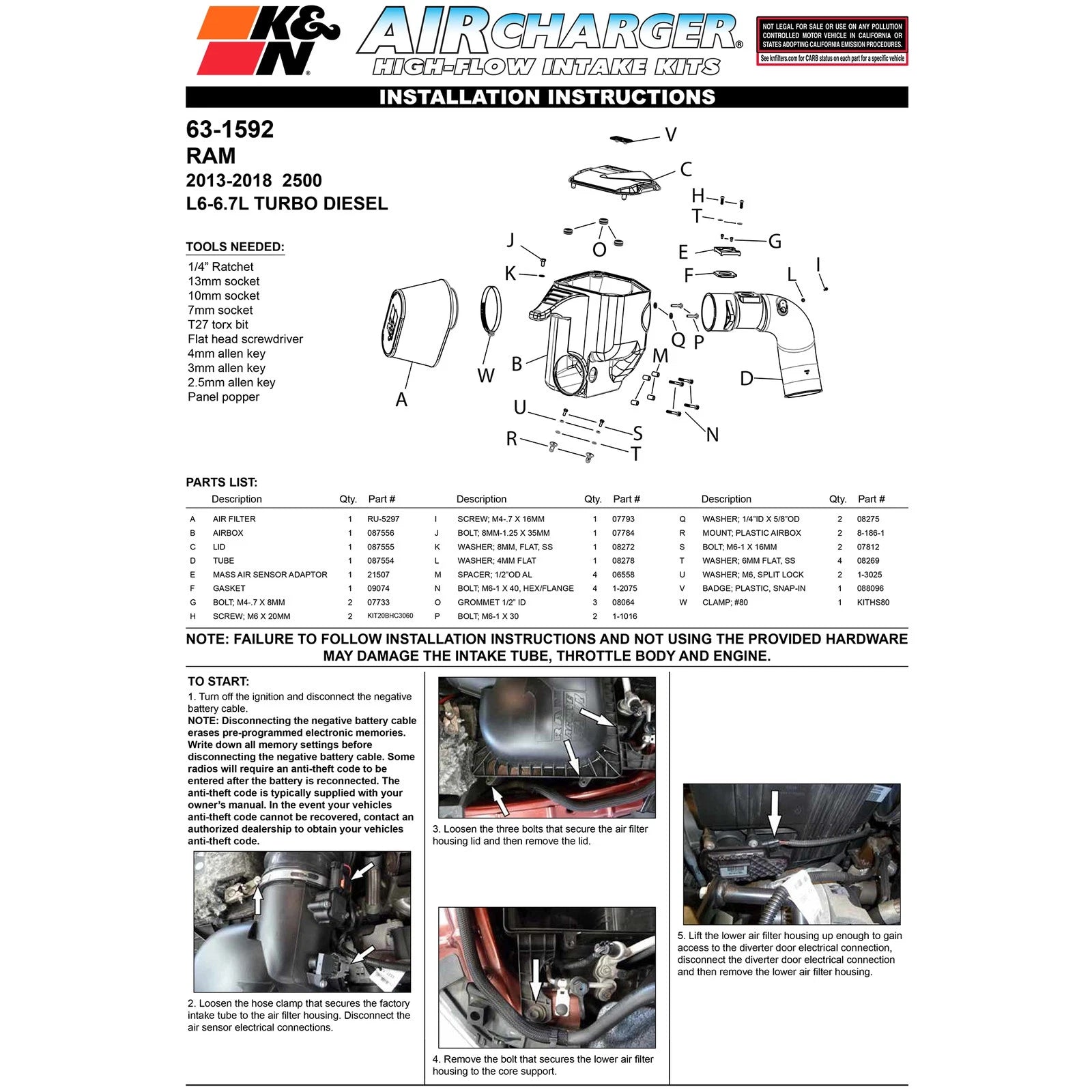 K&N 13-18 Ram 2500/3500 63 Series Air Intake