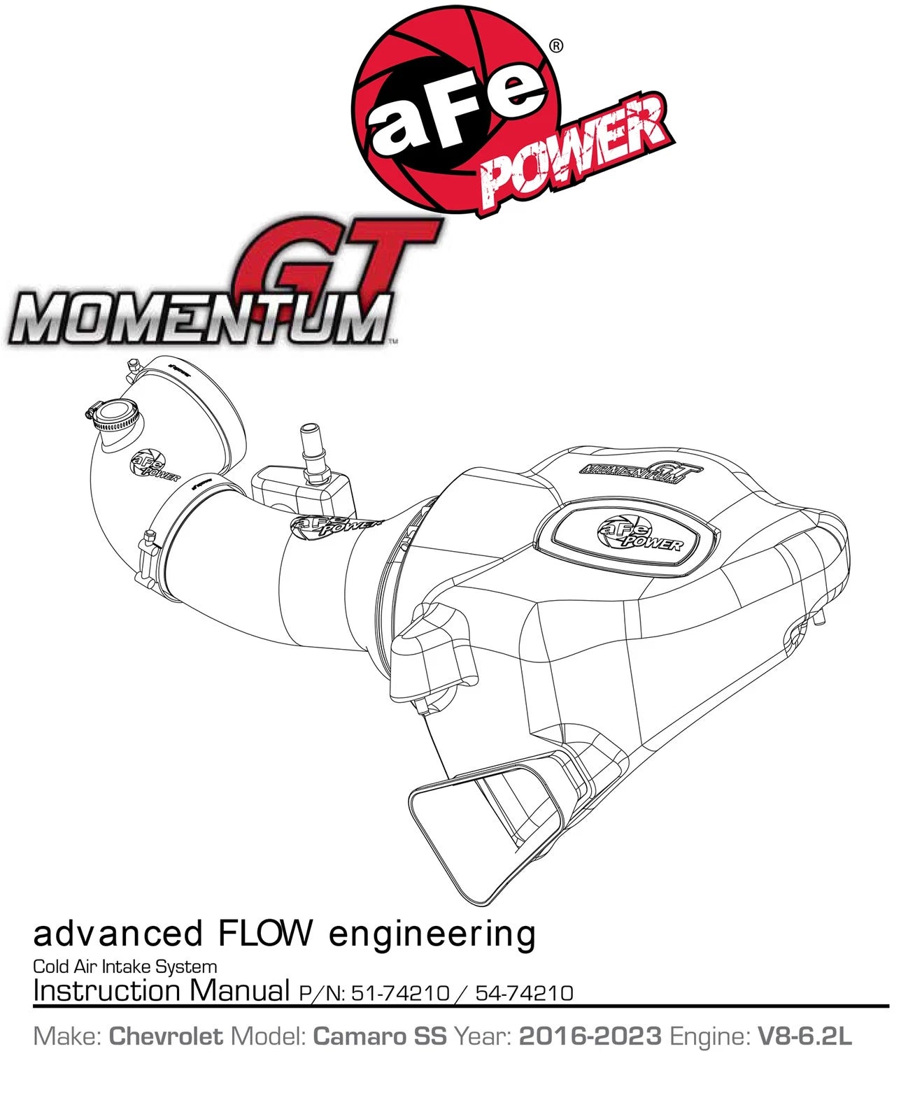 aFe Momentum GT Pro DRY S Stage-2 Intake System 2016 Chevrolet Camaro SS V8-6.2L