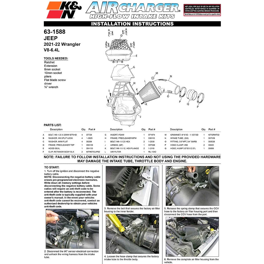 K&N 21-22 Jeep Wrangler JL V8-6.4L AirCharger Performance Intake