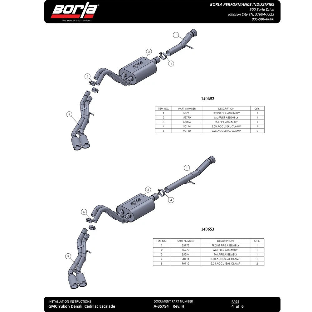 Borla 15-16 Cadillac Escalade ESV 6.2L Auto Trans Dual Round Rolled Truck Side Exit Catback Exhaust