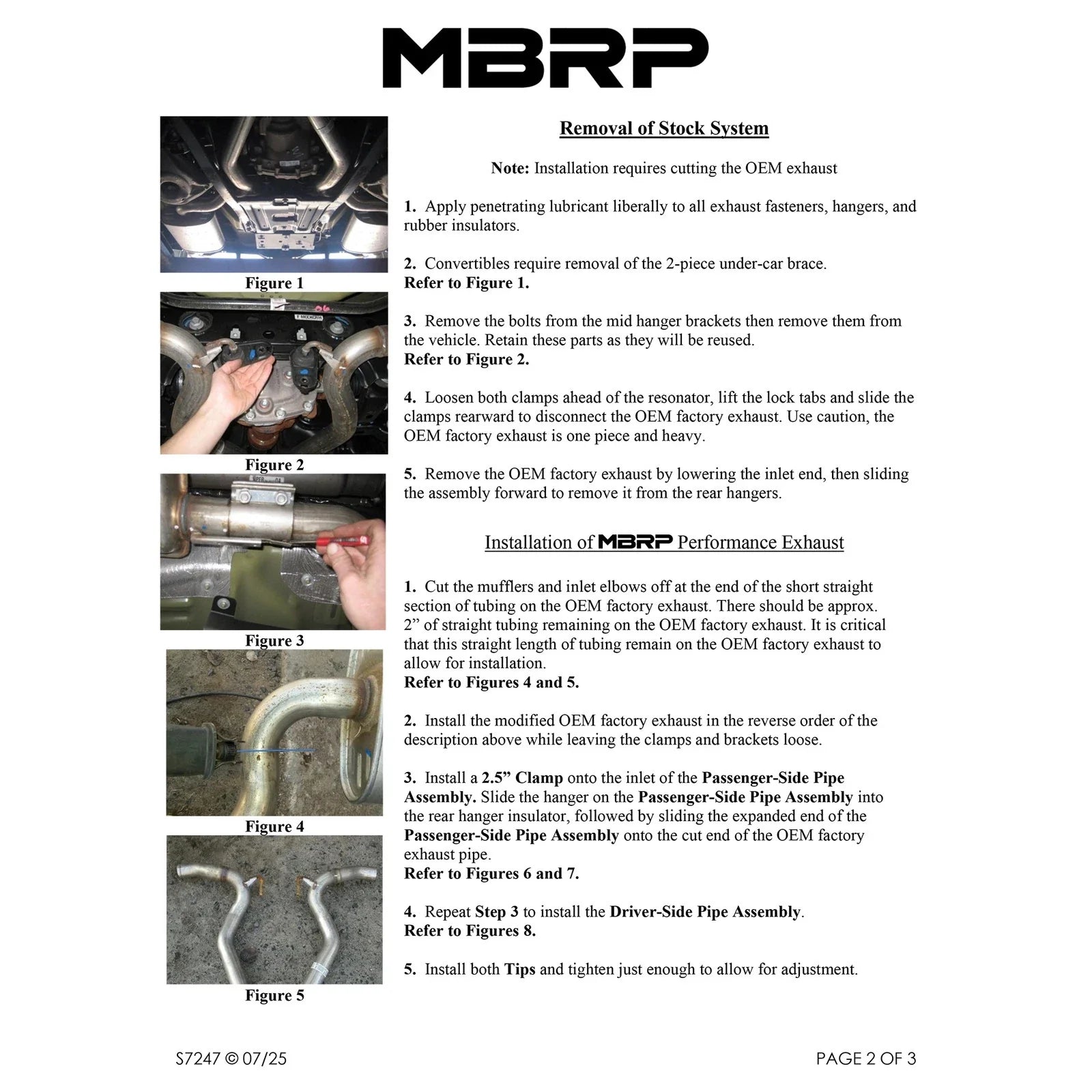 MBRP 15-23 Ford Mustang 2.3L EcoBoost Black 2.5in Axle Back Dual Split Rear Exit (Race Version)