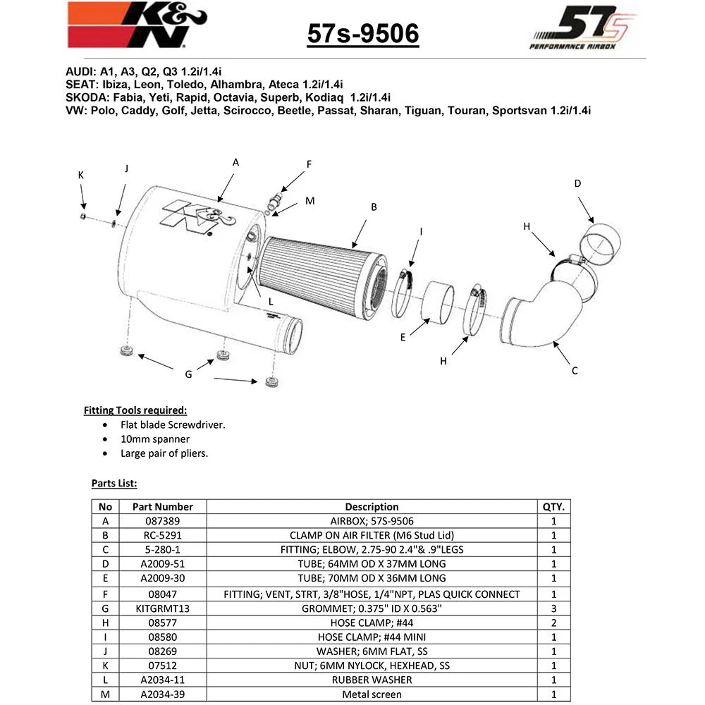 K&N Performance Intake Kit 2018 Volkswagen Golf Sportsvan 1.2L