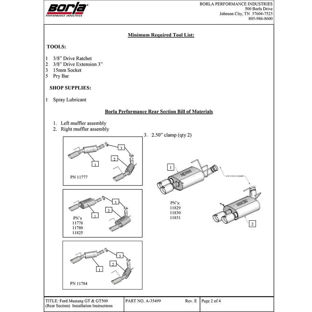 Borla 13-14 Mustang Shelby GT500 GT 5.8L V8 RWD Dual Split Rear Exit ATAK Exhaust Rear Section Only