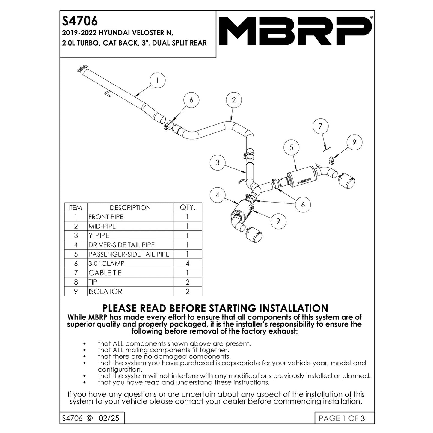 MBRP 2019+ Hyundai Veloster N 2.0L Turbo 3in Cat Back - Aluminized Steel - T304 Tip