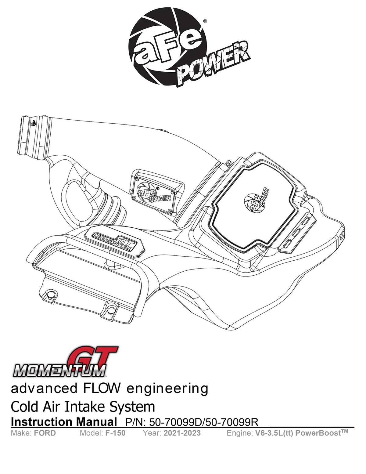 aFe POWER Momentum GT Pro Dry S Intake System 21-22 Ford F-150 V6-3.5L (tt) PowerBoost