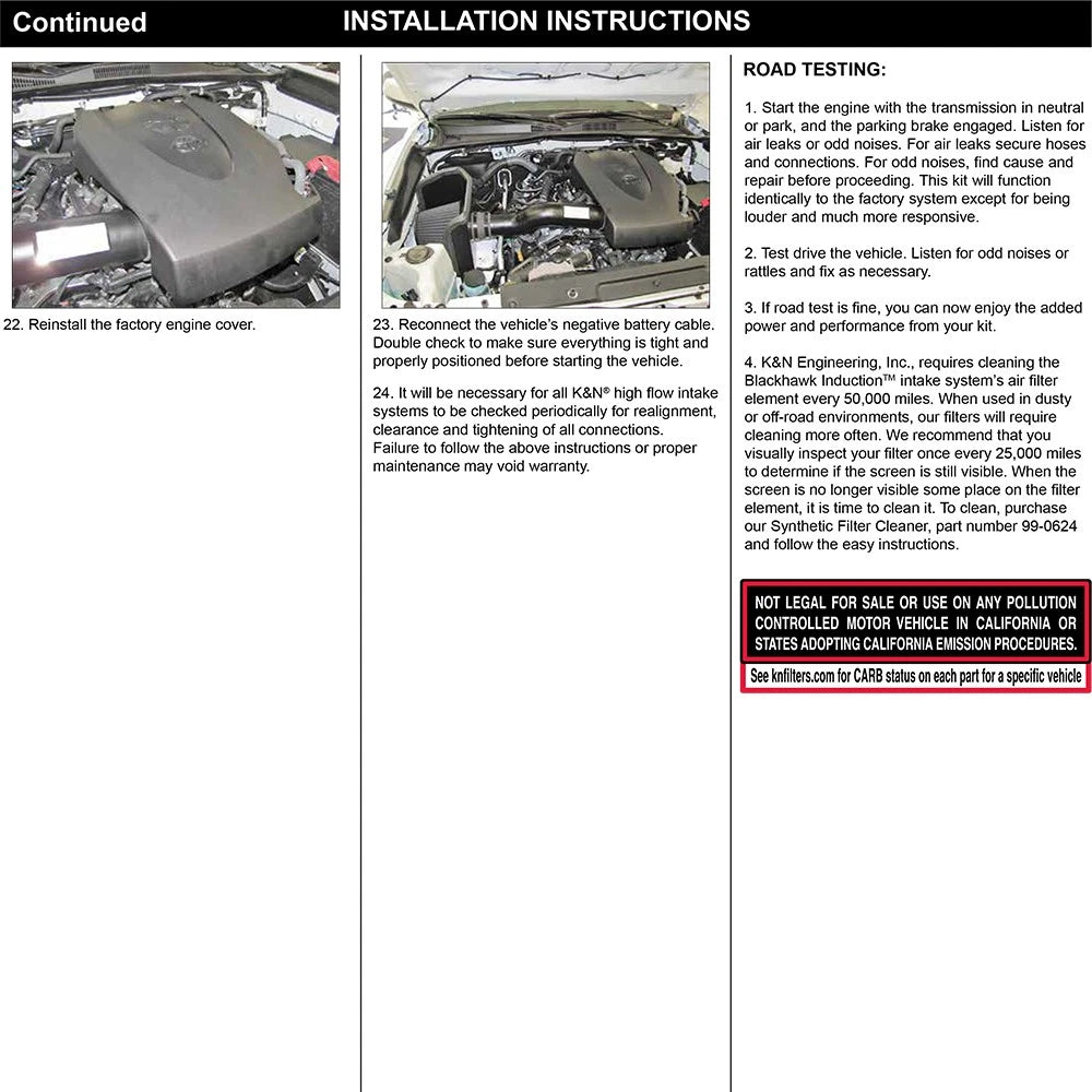 K&N 2016 Toyota Tacoma 3.5L Performance Intake Kit