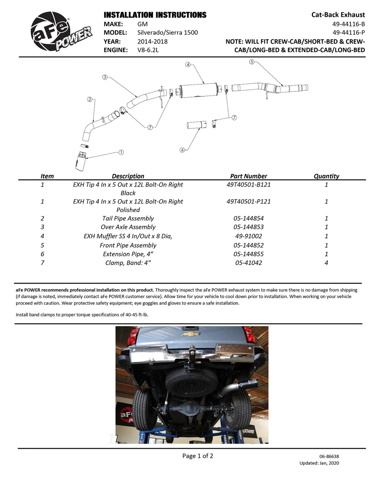 aFe Apollo GT Series 4in 409SS Cat Back Exh System Polished Tip 14-18GM Silverado 1500 V8-6.2L