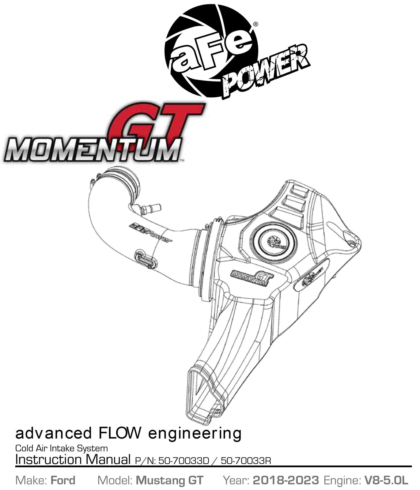 aFe Momentum GT Pro 5R Cold Air Intake System 18-19 Ford Mustang GT 5.0L V8