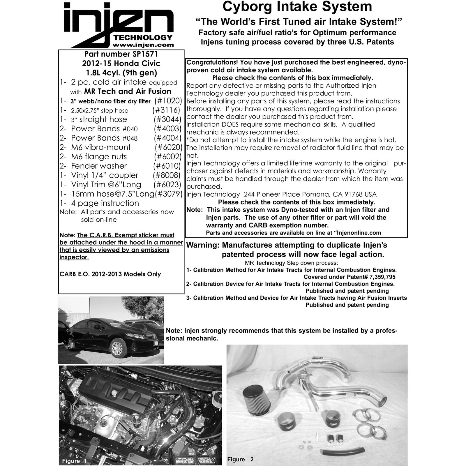 Injen 12-13 Honda Civic Polished Tuned Air Intake w/ MR Tech/Web Nano-Fiber Dry Filter