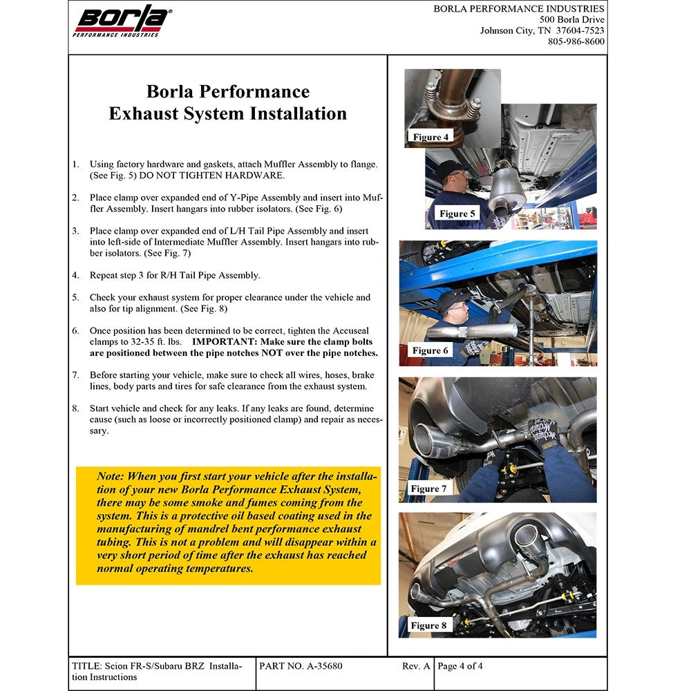 Borla 13-15 Scion FR-S 2.0L 4cyl 6spd / 13 Subaru BRZ 2.0L 4cyl 6spd SS Catback Exhaust