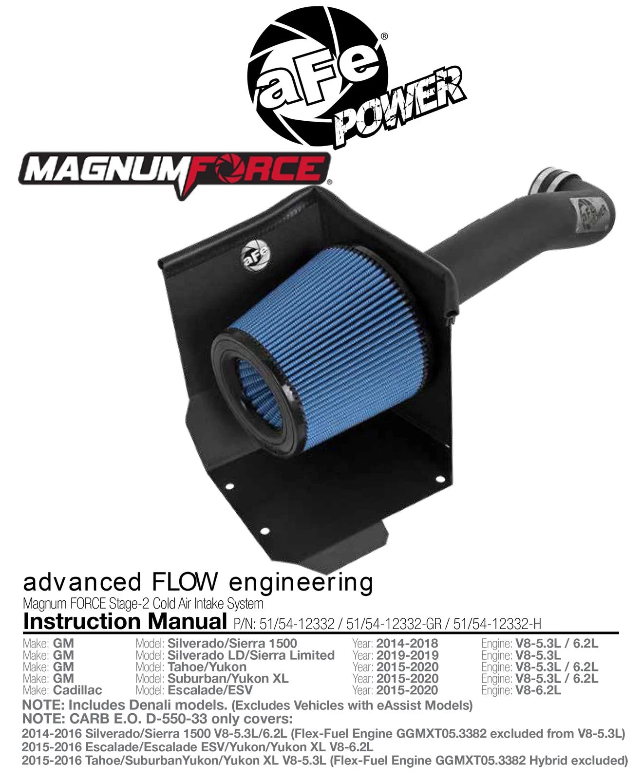aFe Magnum FORCE Pro DRY S Stage-2 Intake 14-17 GM Silverado/Sierra 1500 5.3L/6.2L w/ Electric Fan