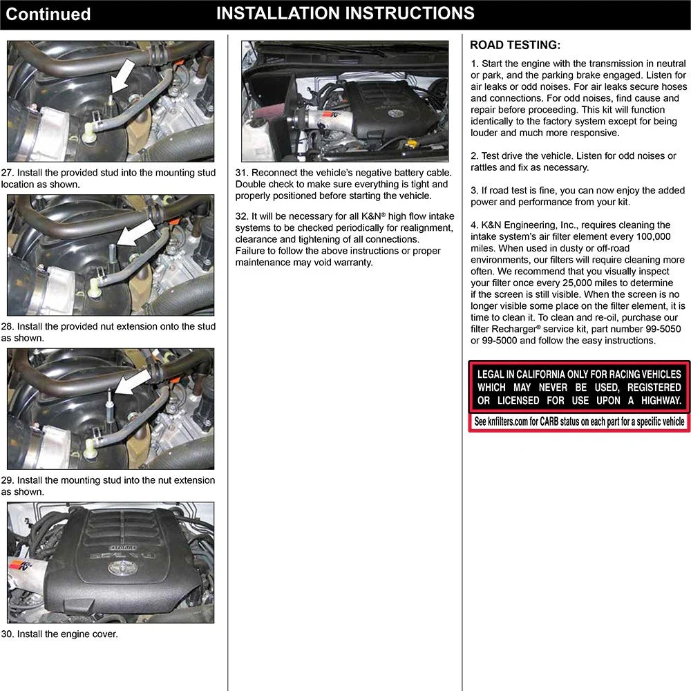 K&N 12 Toyota Tundra 5.7L V8 High Flow Performance Intake