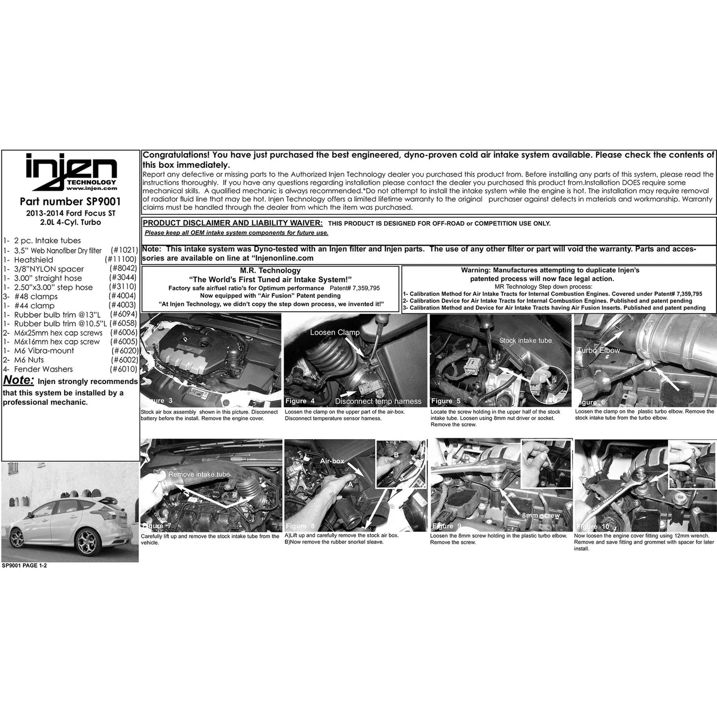 Injen 13-14 Ford Focus ST 2.0L (t) 4cyl Polished Short Ram Intake w/MR Tech & Heat Shield