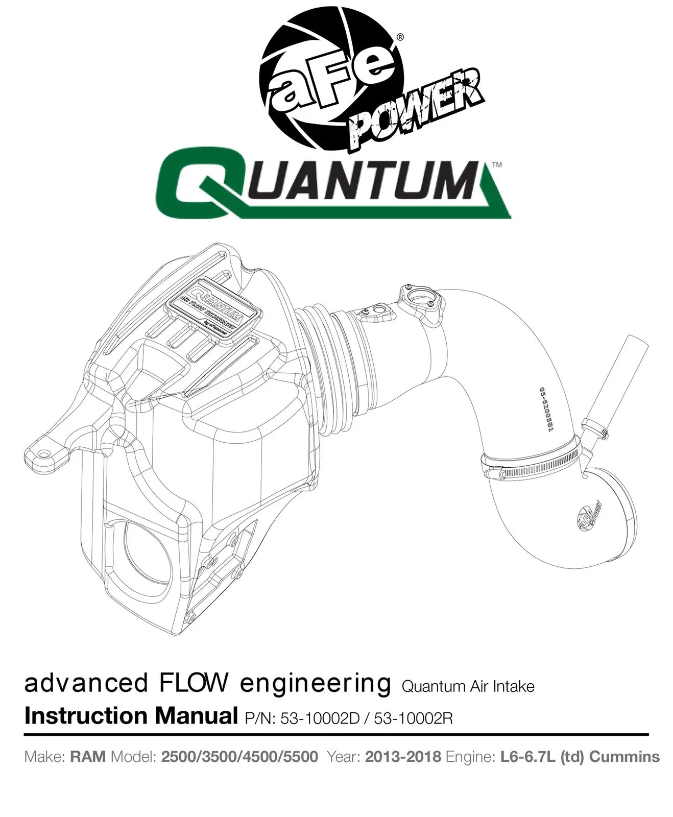 aFe Quantum Pro 5R Cold Air Intake System 13-18 Dodge Cummins L6-6.7L - Oiled