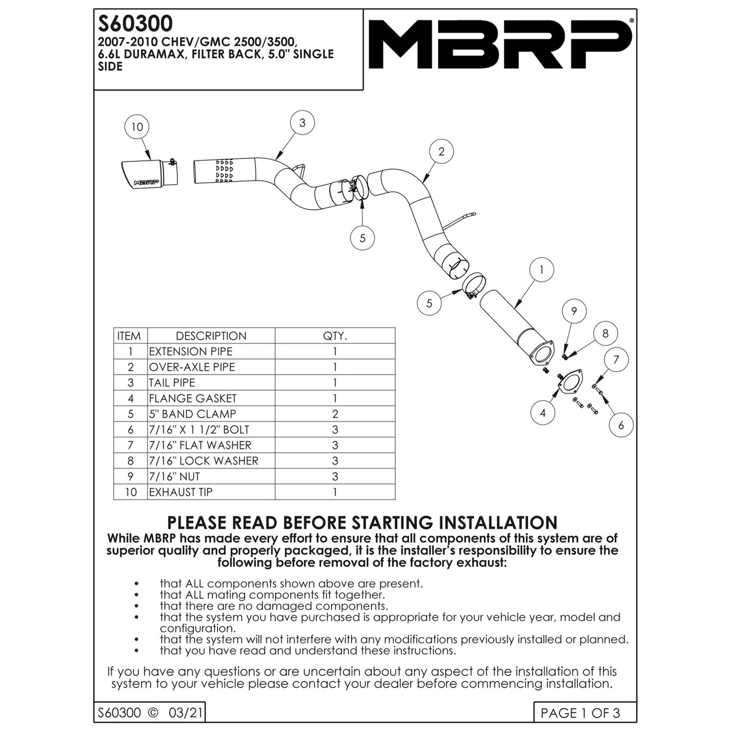 MBRP 2007-2009 Chev/GMC 2500/3500 Duramax All LMM 5 Filter Back Single Side