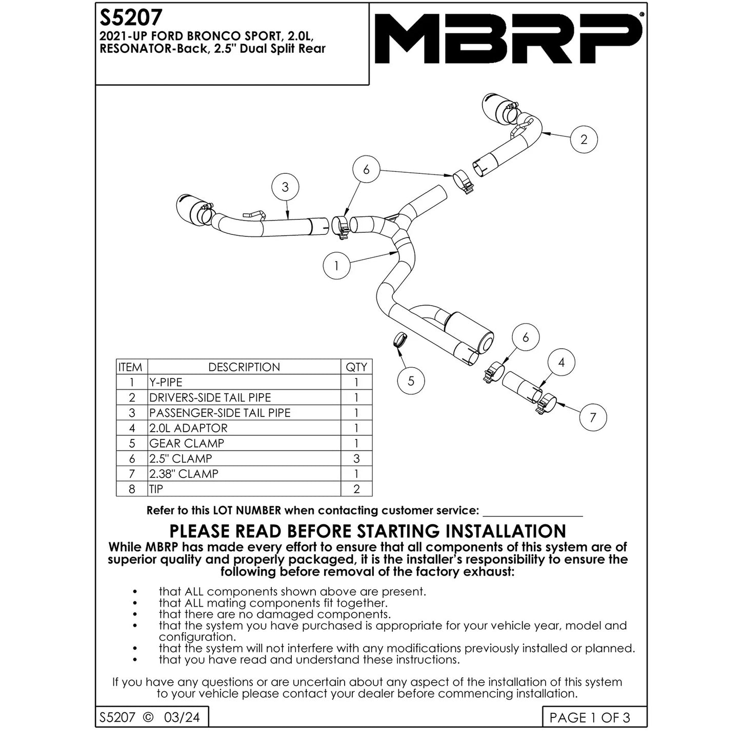 MBRP 2021+ Ford Bronco Sport (1.5L / 2.0L EcoBoost) 2.5in Res-Back Exhaust - Dual Rear - Black