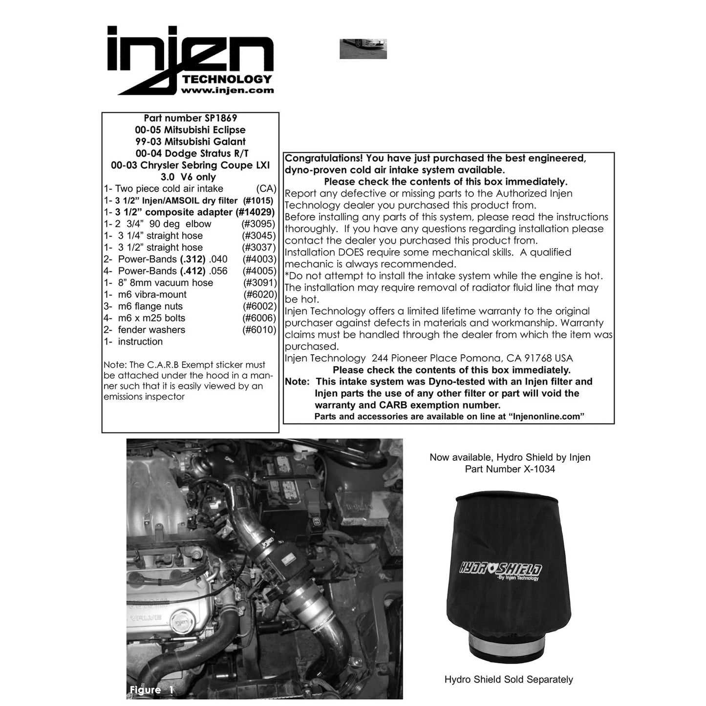 Injen 00-05 Eclipse / 00-03 Sebring / 00-04 Stratus R/T 3.0L V6 Black Cold Air Intake