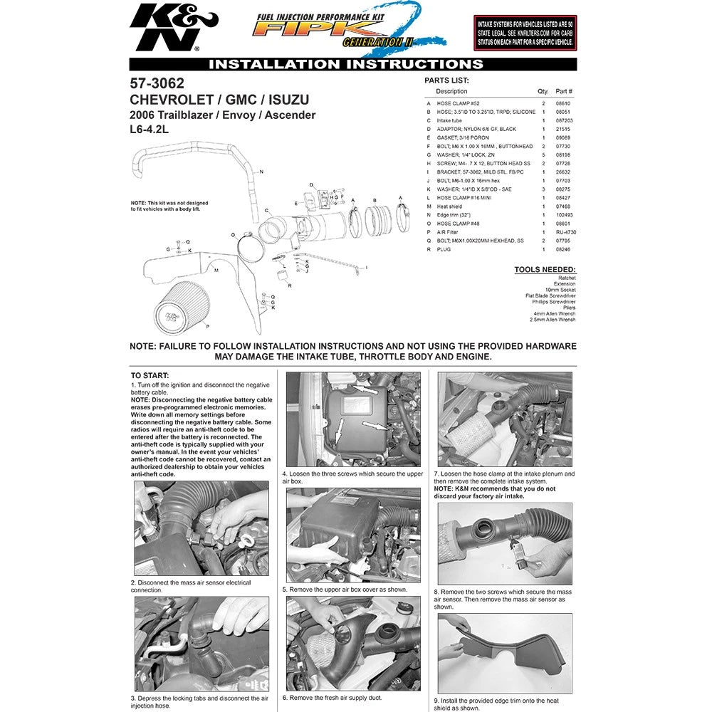 K&N 06 GM Trailblazer/Envoy L6-4.2L Performance Intake Kit