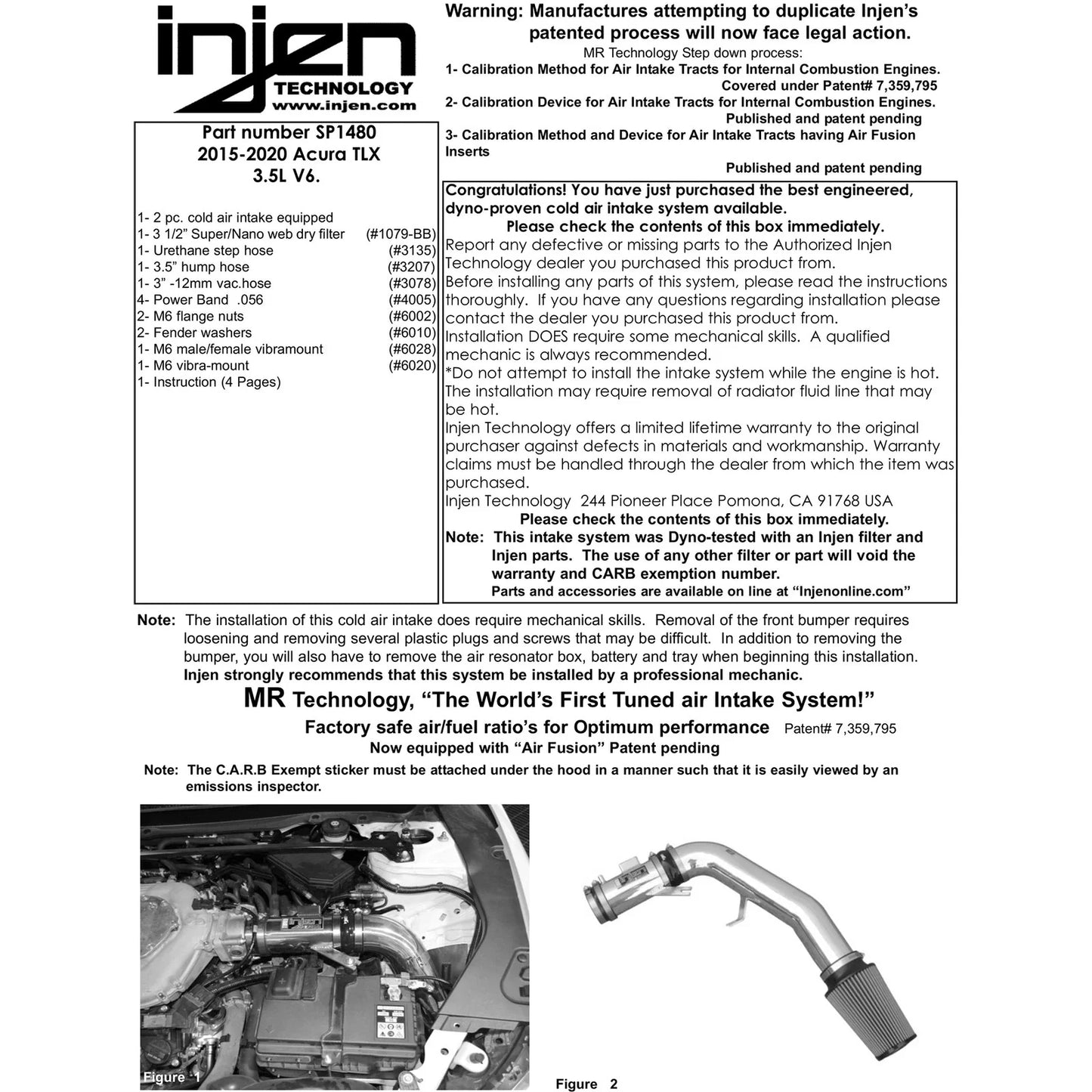 Injen 2015+ Acura TLX 3.5L V6 Black Cold Air Intake