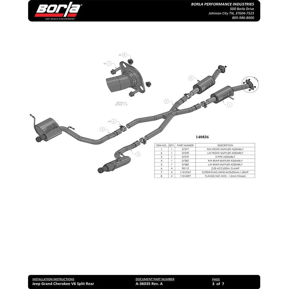 Borla 14-20 Jeep Grand Cherokee 3.6L V6 2/4WD 2.25in S-Type Cat-back