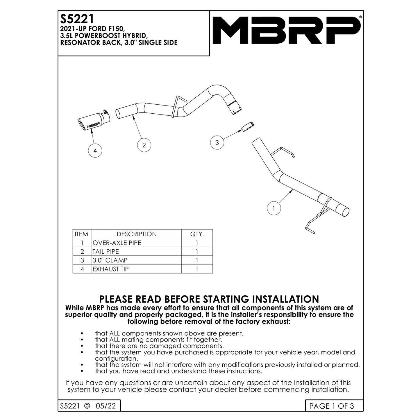 MBRP 2021+ Ford F-150 Powerboost Hybrid 3in Single Side Exit - T304