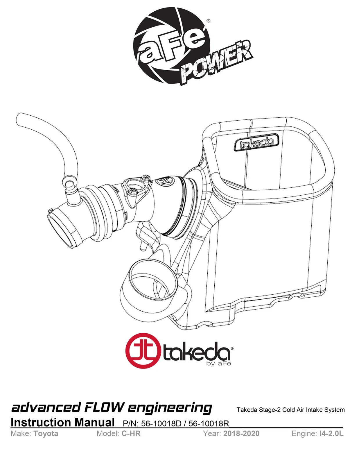 aFe Takeda Intakes Stage-2 AIS w/ Pro 5R Media Toyota C-HR 17-20 L4-2.0L