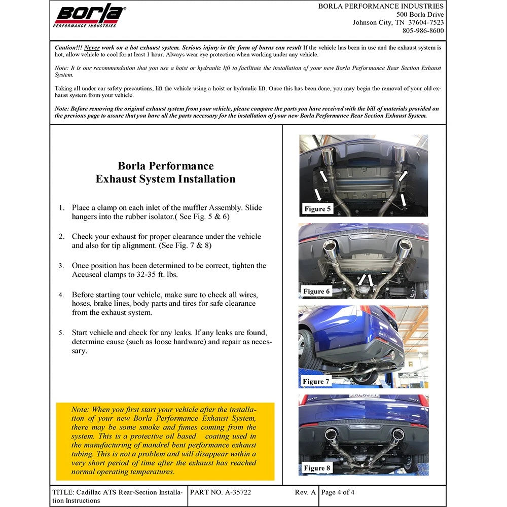 Borla 13-15 Cadillac ATS 2.0L AT RWD 4Dr Single Split Rear Exit Exhaust (Rear Section)