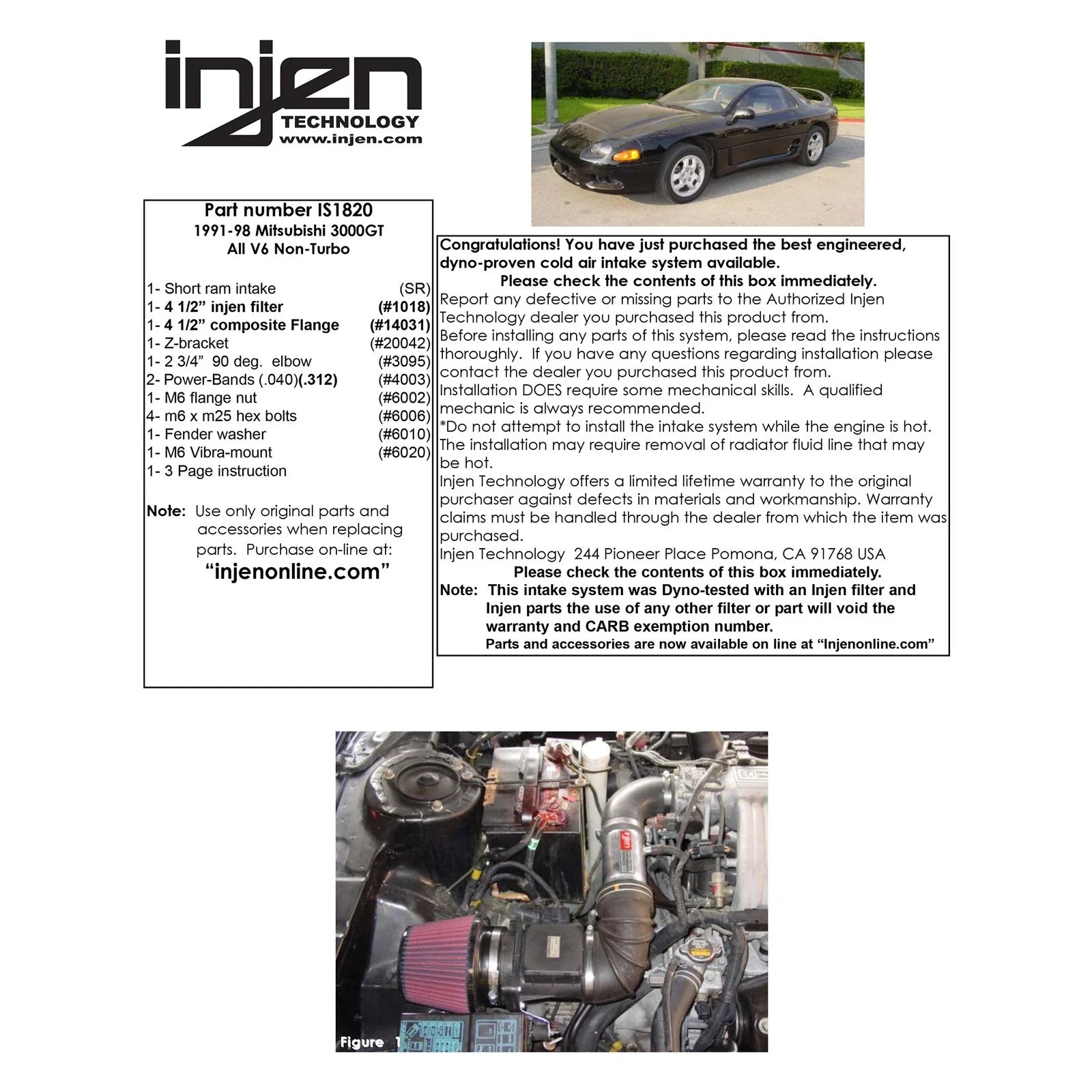 Injen 91-99 Mitsubishi 3000GT V6 3.0L Black IS Short Ram Cold Air Intake