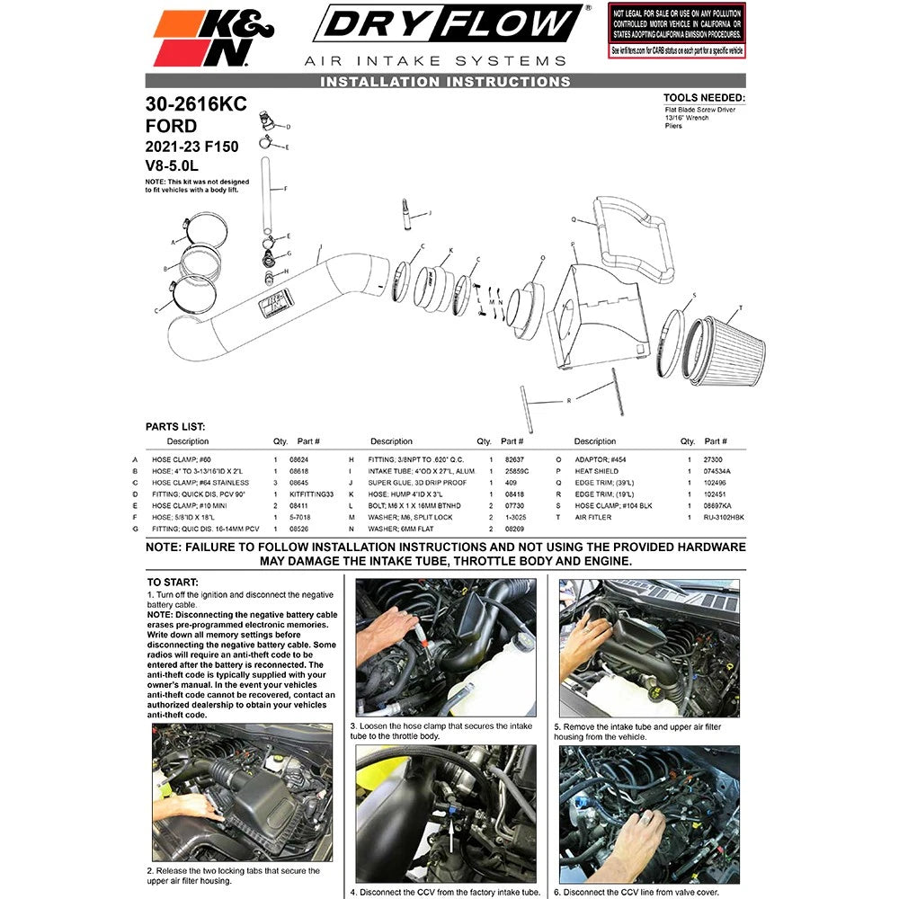 K&N 21-23 Ford F-150 5.0L V8 Performance Air Intake System
