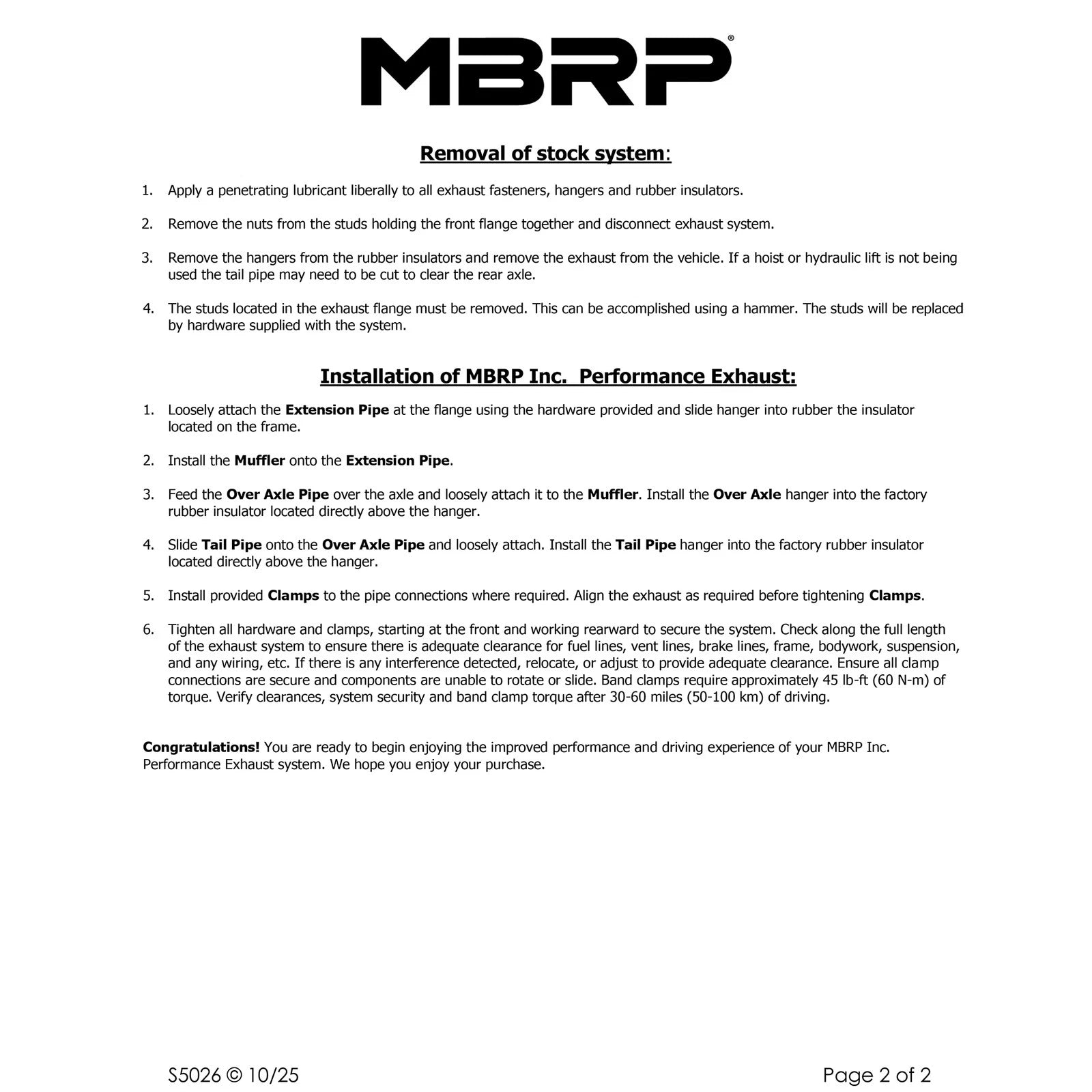 MBRP 2000-2006 Chev/GMC Tahoe/Yukon 5.3L Cat Back Single Side AL P Series Exhaust
