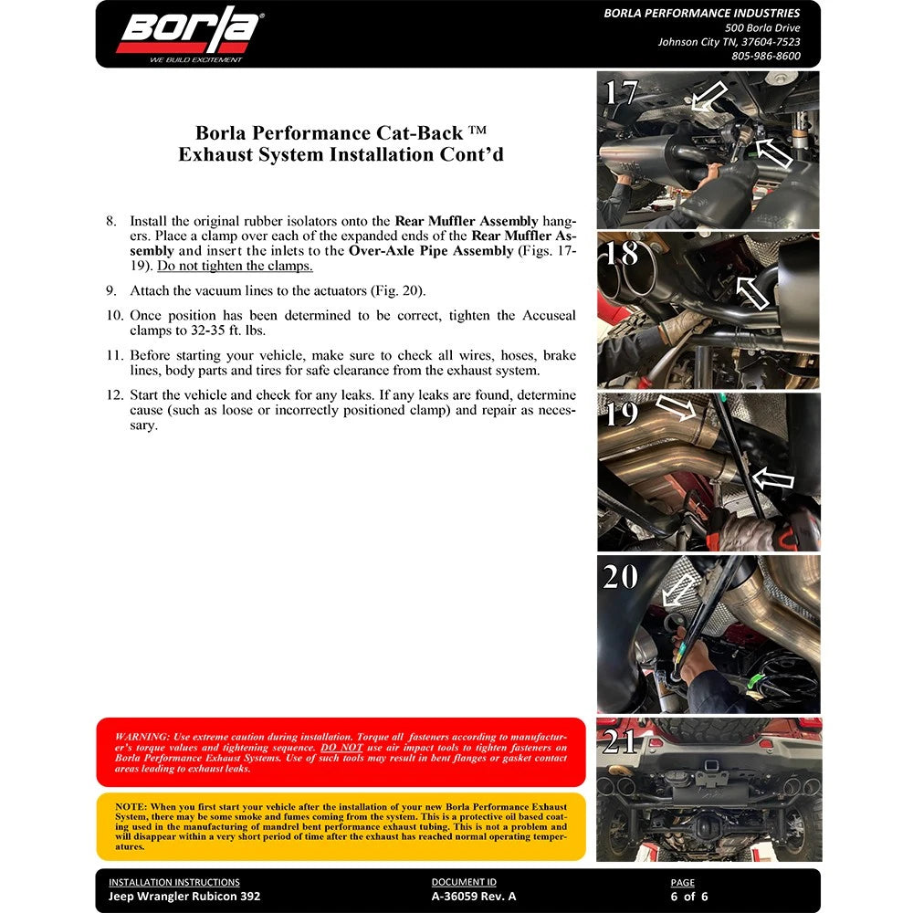 Borla 21-22 Jeep Wrangler Rubicon 392 6.4L V8 AT 4WD 4DR S-Type Cat-Back Exhaust (Stainless)
