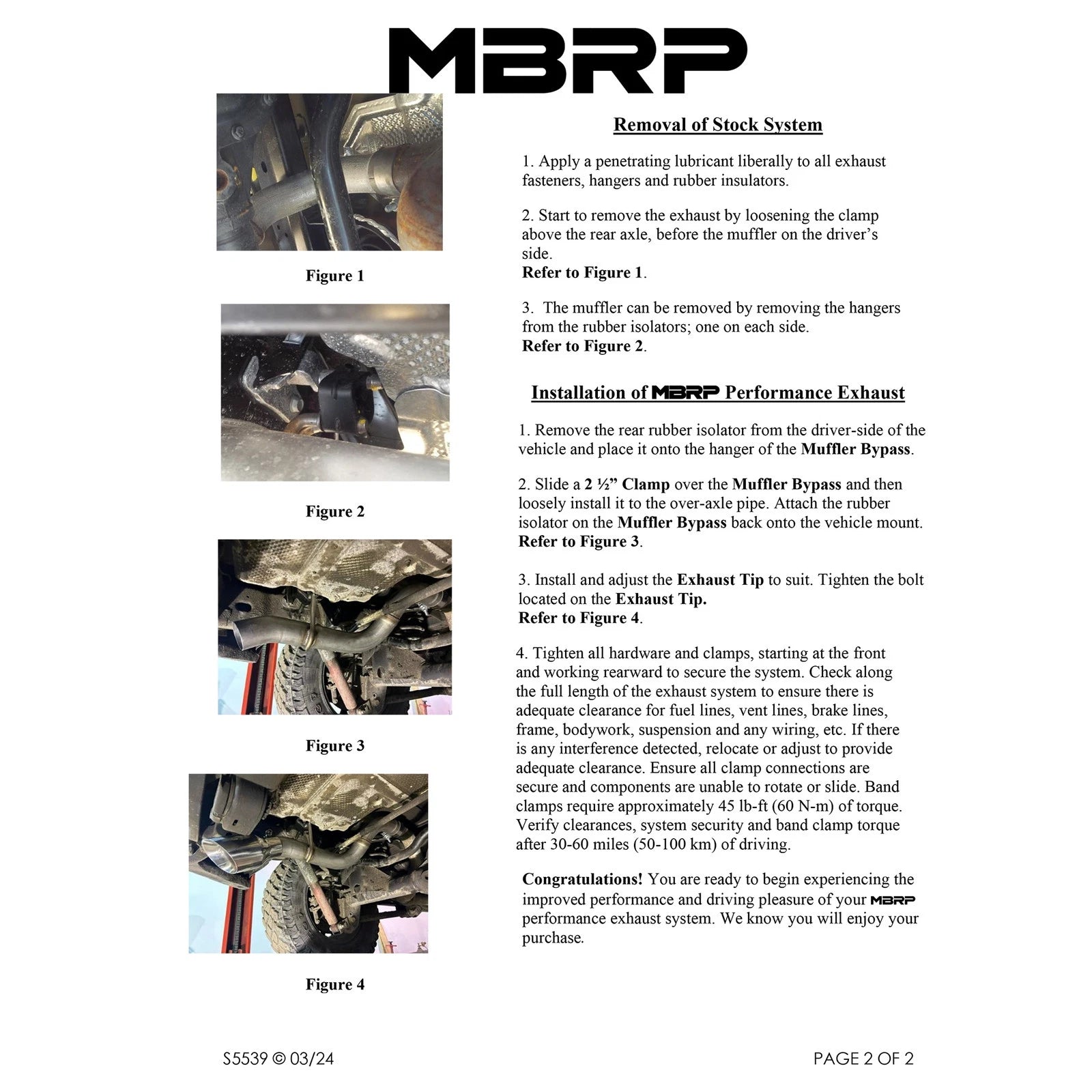 MBRP 18-24 Jeep Wrangler 3.6L T409 Stainless Steel 2.5in Axle-Back Turn Down Exit - Black Tip