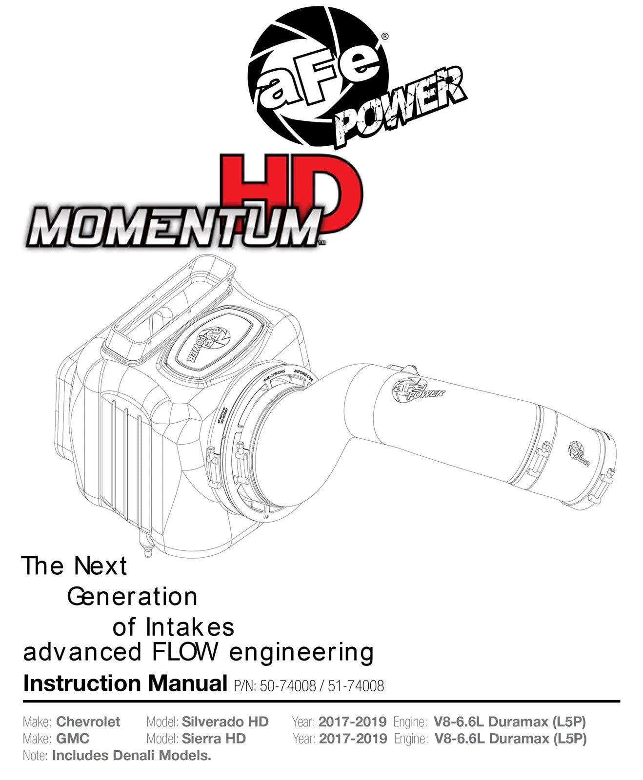 aFe Momentum HD Pro 10R Cold Air Intake System 2017 GM Diesel Trucks V8-6.6L L5P