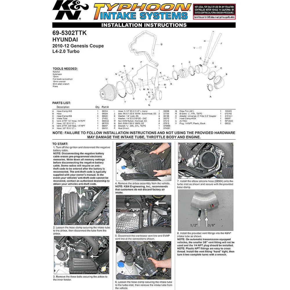 K&N Hyundai Genesis 2.0L-L4 Turbo Typhoon Performance Intake