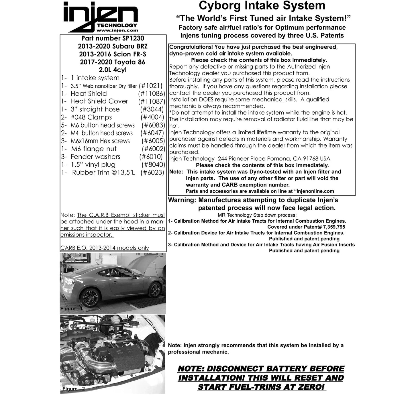 Injen 2013+ Subaru BRZ 2.0L Polished Short Ram Intake w/ MR Tech/Air Fusion